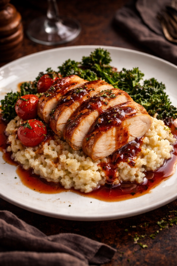Kyckling med risotto och portvinssås