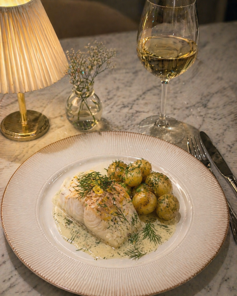 Torskrygg med citron, dill och smörslungad färskpotatis