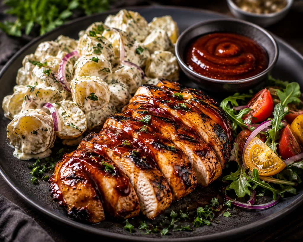 Grillad kycklingfilé med krämig potatissallad & hemgjord BBQ-sås