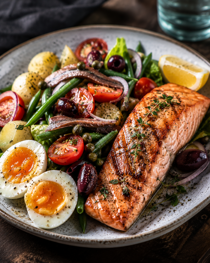Grillad lax Niçoise-sallad