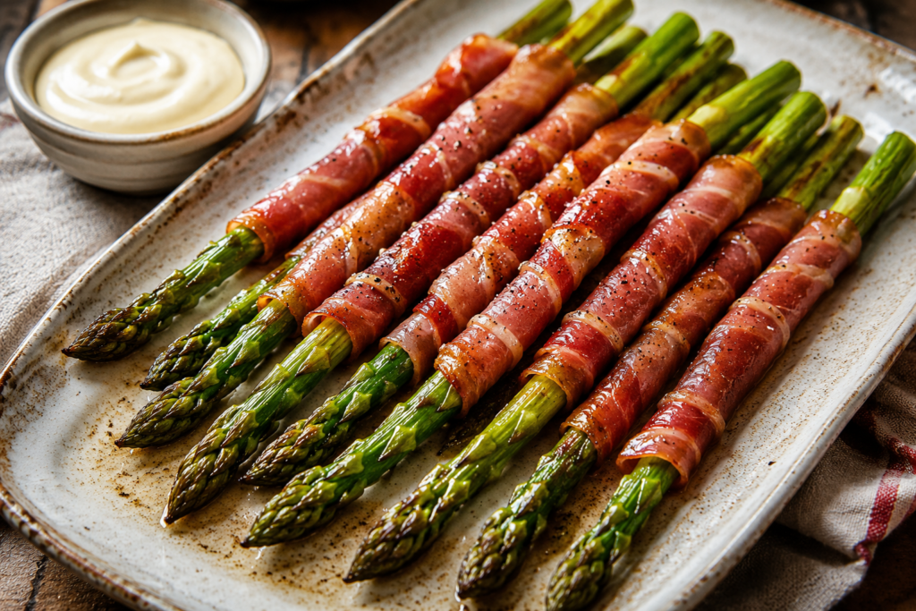 Ugnsstekt sparris med serranoskinka och Aioli