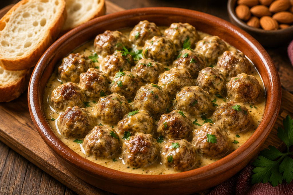 Små spanska köttbullar i mandelsås