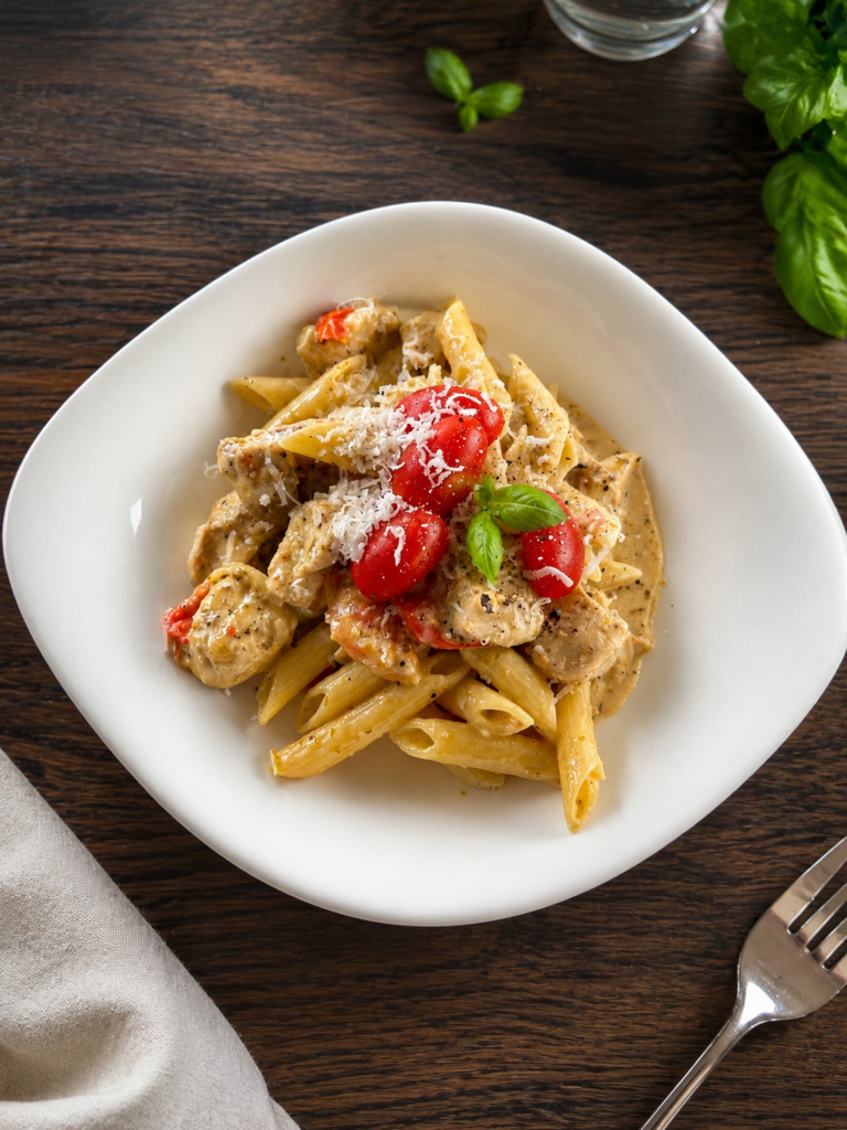 Krämig Kycklingpasta med Pesto, Tomater & Parmesan