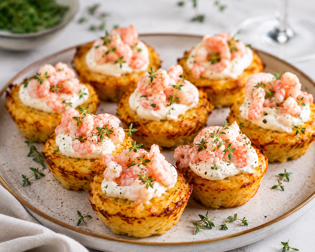 Potatismuffins med cheddarost och räkor
