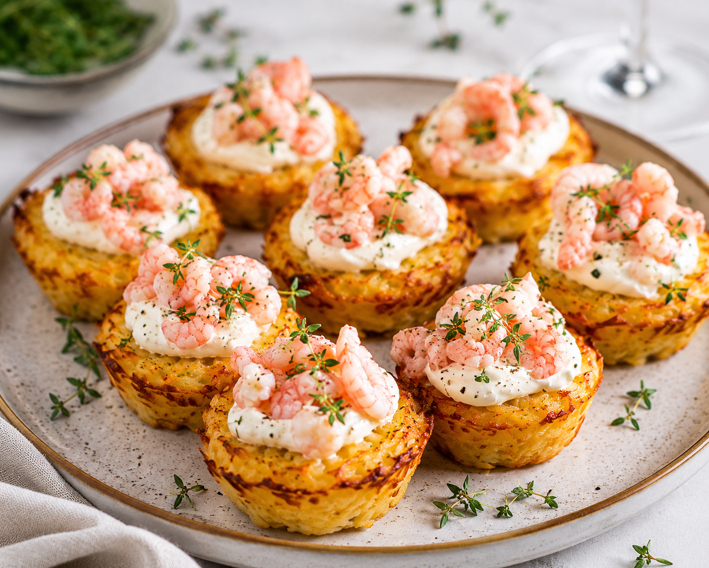 Potatismuffins med cheddarost och räkor