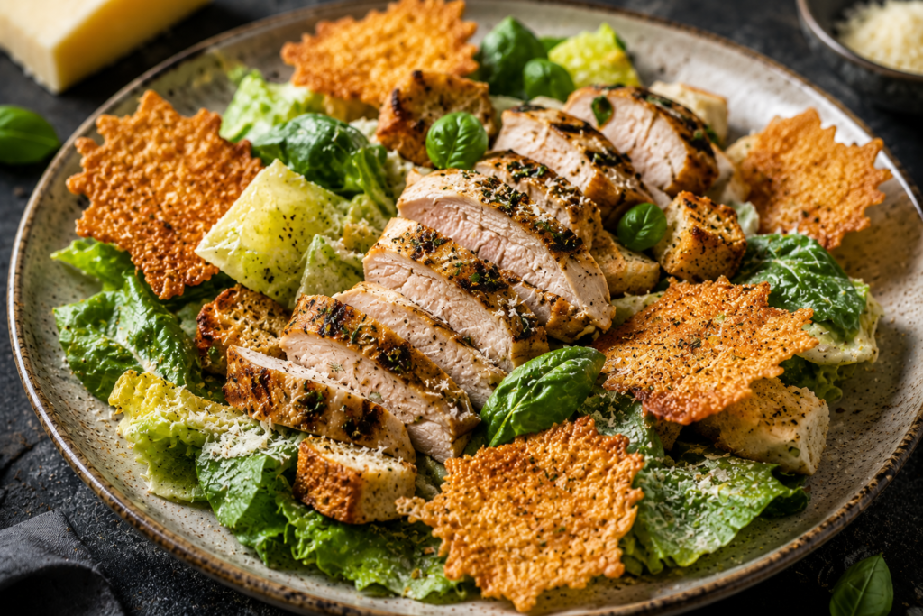 Caesarsallad med grillad kyckling & parmesanchips