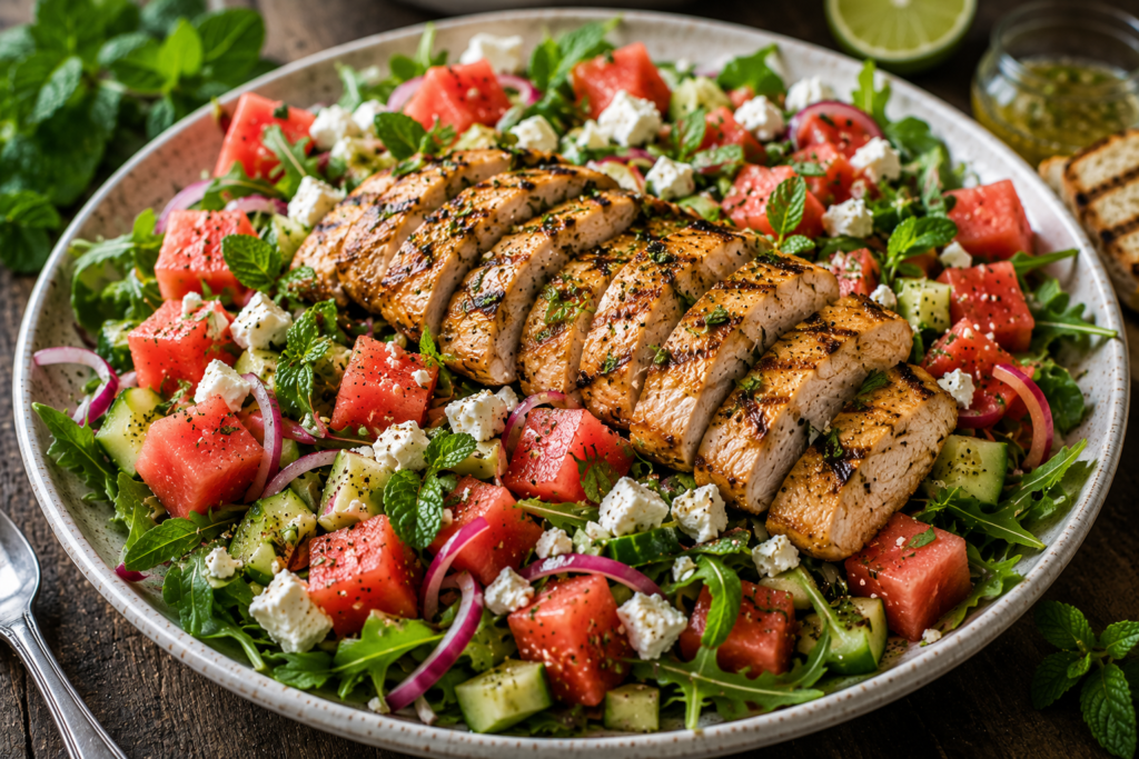 Grillad kyckling med melon- & fetaostsallad